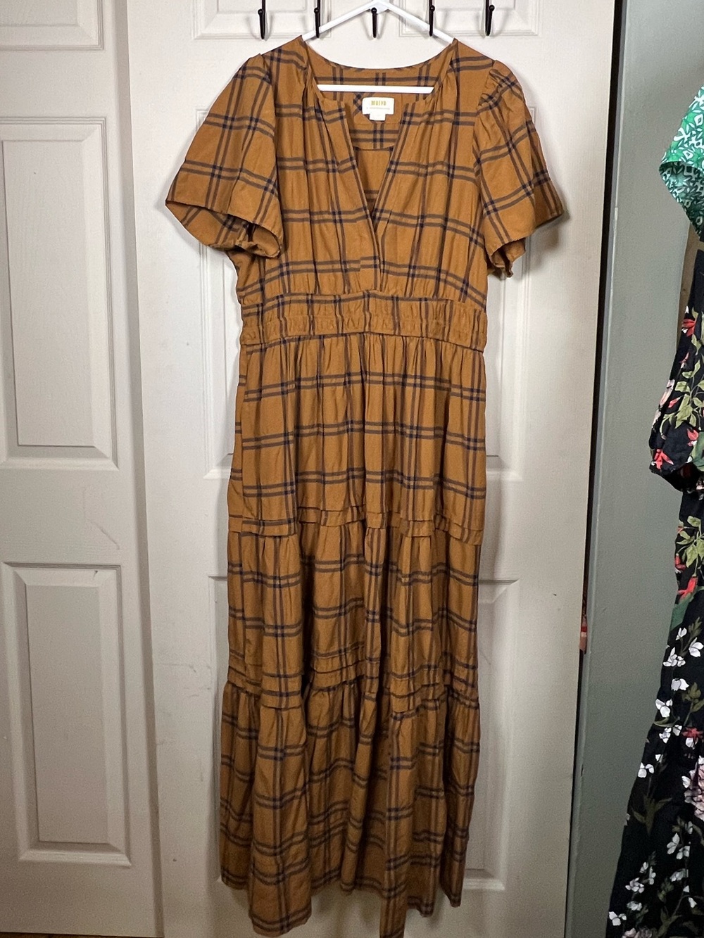 Anthropologie The Somerset Maxi Dress, Brown & Navy Plaid, x-large - Picture 2 of 6